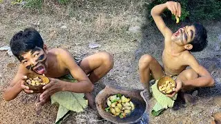 OH WOW! OMG! Jungle boy eat coconut worm very delicious in tropical forest