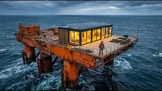 He Built a SECRET Modern House on an ABANDONED Oil Platform in the Middle of the Ocean (ASMR)
