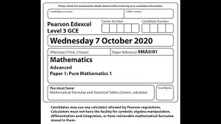 Pure paper 1 2020 Pearson Edexcel A level maths