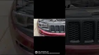 Smoked out headlights with VVIVID&rsquo;s air-tint smoke black wrap applied to Jeep SRT