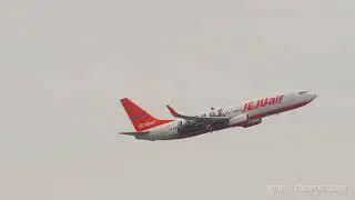 Boeing 737 of Jeju Air take off at Chek Lap Kok airport, Hong Kong