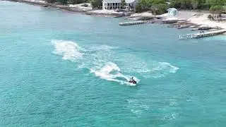 Drone Beach Flyover: Heritage Kitchen Area in West Bay, Cayman Islands &ndash; Jet Ski Tricks & Ocean!