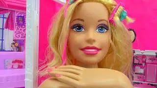 Giant Barbie Color, Cut & Curl Style Doll Head Make Over with Color Change Makeup + Nails