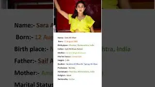 Bollywood Actress Sara Ali Khan Biography #viral #shortvideo #youtubeshorts #shorts #viralvideo