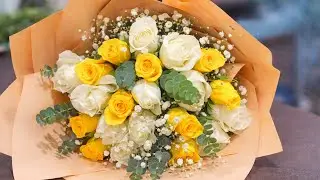 Elegant Yellow & White Rose Bouquet | Silent Floristry Tutorial 2026 | Bouquet Bliss 