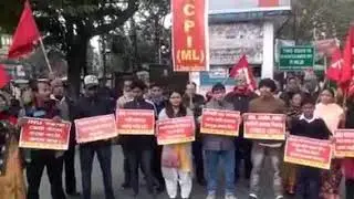 CPI(ML) Liberation students wing demonstrate in Hassmi Chowk today protesting against JNU attack .