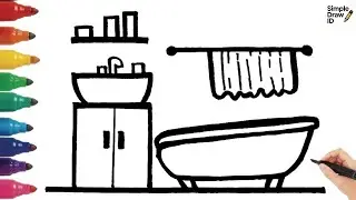 How To Draw A Bathroom Easy and Simple - Drawing and Coloring Bathroom Step by step 