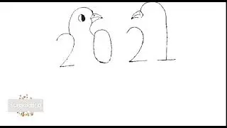 Birds in love. How to draw easily How to turn 2021 into cute love birds Drawing of numbers 2021