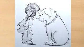 A Cute small girl with best friend dog pencildrawing @TaposhiartsAcademy