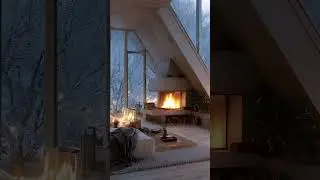 Relaxing Cabin Ambience | Sofa, Cat, Crackling Fire, Snowfall