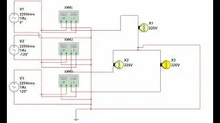 Three-Phase AC Supply in Multisim using 3-Wattmeter Method | Measure Line & Phase Voltage