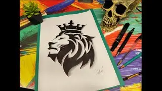 🎥Crowned Lion Logo Drawing | Powerful Black Ink Art