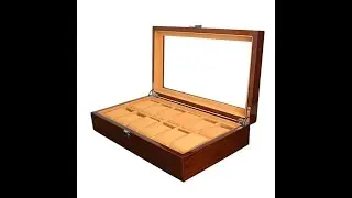 Wooden Watch Box Case Organizer Display for Men Women, 12 Slots Wood Box with Large Clear Glass Top