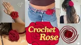 Crochet Rose necklace tutorial 🥀 | Crochet rose | crochet belt + bag charm + hair tie + Necklace 