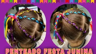 Penteado para festa junina | penteado colorido com fita | penteadinho infantil
