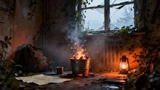 Post-Apocalyptic Fireplace 🔥 24/7 | Survival Camp Fire Ambience | Relax &bull; Focus &bull; Sleep
