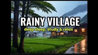 Peaceful Rainy Village 🌧️ Cozy Wooden Cabins, Green Rice Fields & Relaxing Night Ambience