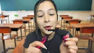 ASMR fast and aggressive makeup application during school 😵⚠️