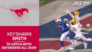 SMU's Key'Shawn Smith Makes A TD Catch With Defenders All Over Him