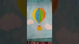 Hot Air Balloon drawing easy #oilpastel #shorts #drawing #viral_shorts #hotairballoon