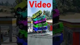 BeamNG Car Crash | mixed colorful  Cars vans & buses rainbow falling crash - beamng.drive#video#car