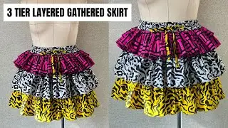 3 Tier Layered Gathered Skirt with Elastic Waistband Full Tutorial
