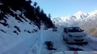 Driving Dangerously on Snow covered road in Bharmour, Himachal Pradesh