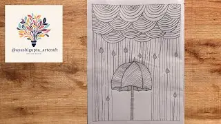 Rainy Umbrella Line Art Drawing | Black Gel Pen & Sketch Pen Art | Step by Step #UmbrellaLineArt 