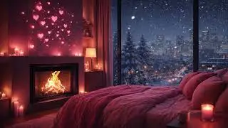 Falling Asleep by the Window ❄️ Warm Bedroom, Snowy Night City Ambience