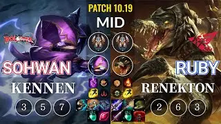 KT SoHwan Kennen vs RW Ruby Renekton Mid - KR Patch 10.19