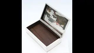 Japanese Silver Box With A Inlaid Mixed Metal Panel Lined In Rosewood Circa 1950