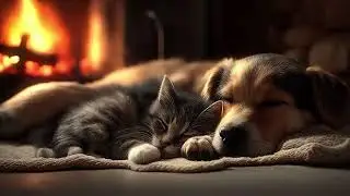 7 Hours Cozy Fireplace Piano Music 🐶🐱 Cute Dog & Cat | Sleep, Relax & Unwind
