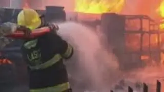 Firefighters in Nigeria tackle fuel tanker blaze