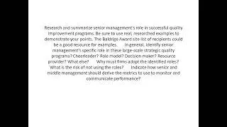 Research and summarize senior management's role in successful quality improvement programs