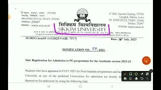 Sikkim University Admission Notice 2023-24