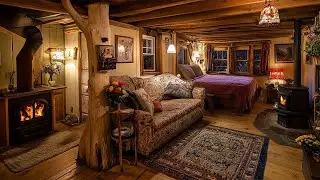 🔴Rustic Winter Sanctuary | Feel the Warm Embrace of a Crackling Fireplace & Snowy Silence