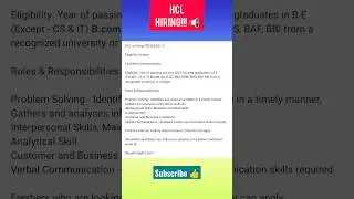 🔥💥💥HCL Hiring💥🔥🔥Don't Miss the opportunity 💥🔥🔥#HCL #hiringalert #recentupdates