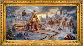 Gingerbread Village at Sunset in Snowy Landscape Art 4K &ndash; Cozy Holiday Wall Display for Frame TV