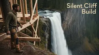 Silent ASMR Tree House Build on a High Cliff Waterfall