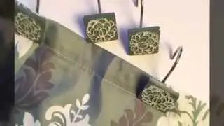 Grey and Blue Damask Shower Curtain and Decorative Hooks