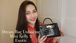 Hermes Dream Bag Unboxing | Mini Kelly 2 Shiny Crocodile in Black and Gold Hardware