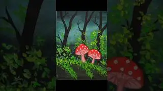 Easy Mushroom painting with scenery🍄🌿 #art #colors #drawing #painting #watercolor