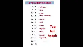A TO Z SHORTCUT KEY #computer faster tricks #&pound; toplistteach ____-7(