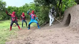 brave Spider Man fight the Monkey Man Monster and rescue the boy and baby Spider Man