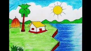 Very easy village scenery drawing || easy landscape scenery drawing for beginner's ||#step by step 