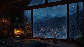 Winter Wonderland Cabin Christmas Ambience 🎄 Cozy Fireplace and Snowfall Background
