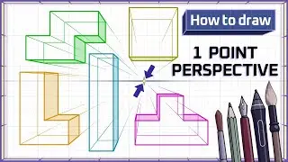 1 Point Perspective  +  Horizon Line, Cone of Vision & Measure Points