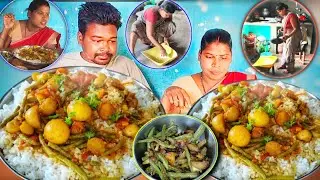 VILLAGE STYLE 2KG POTATO BEANS CURRY & RICE | First Time Cooking & Mukbang Eating Show! 🍛👨&zwj;🍳