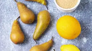 Brandied Pears - fresh pears poached and steeped in a spiced brandy liquid