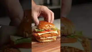 Crispy Chicken Sandwich Cut &ndash; Juicy Layers, Sharp Knife Slice | ASMR with Hand Only in Kitchen